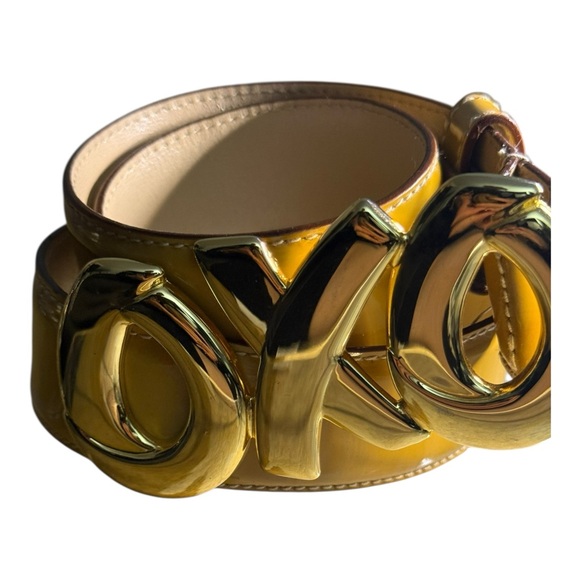 Paloma Picasso Accessories - Paloma Picasso Gold and Beige Patent Leather Vintage Belt L/80